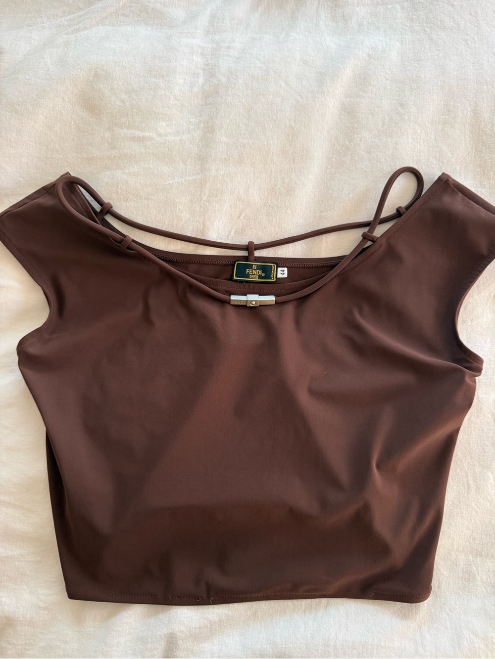 Fendi Chocolate Brown Double-Strap Crop Top